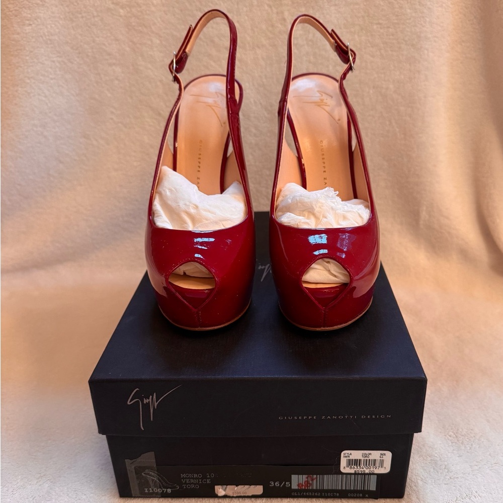 Giuseppe Zanotti Monro Vernice patent peep toe platform heels
